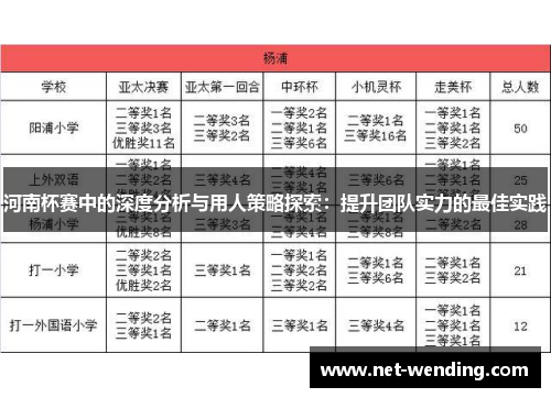 河南杯赛中的深度分析与用人策略探索:提升团队实力的最佳实践 河南杯赛中的深度分析与用人策略探索:提升团队实力的最佳实践